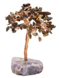 Arbre du Bonheur Œil de Tigre base Améthyste 14cm
