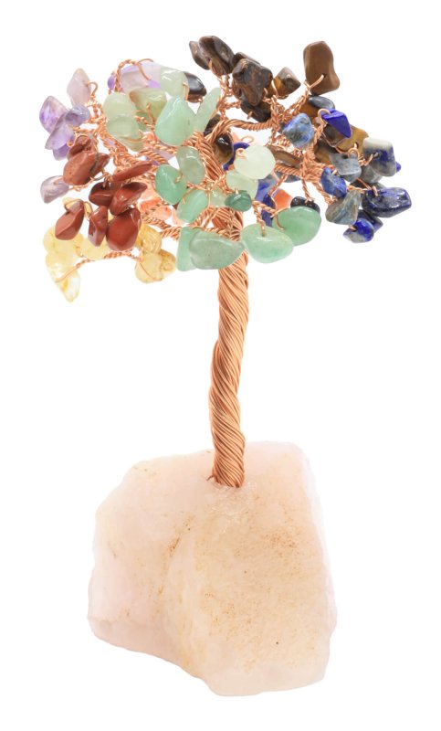Arbre du Bonheur 7 Chakras & Quartz Rose 14cm