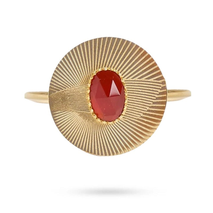 Bague Femme Acier Inoxydable & Agate Rouge – Taille Réglable