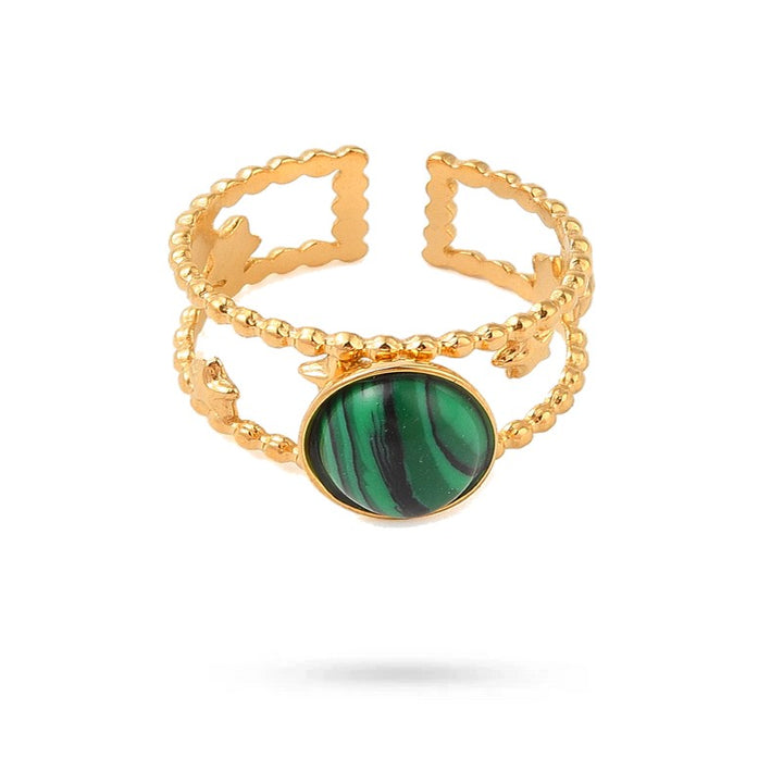 Bague Femme Acier Inoxydable – Pierre Naturelle Malachite Étoile