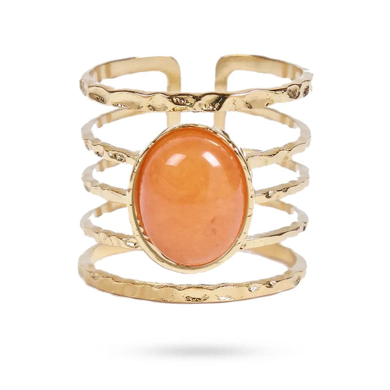 Bague Femme Romy – Acier Inoxydable & Pierre Naturelle du Soleil