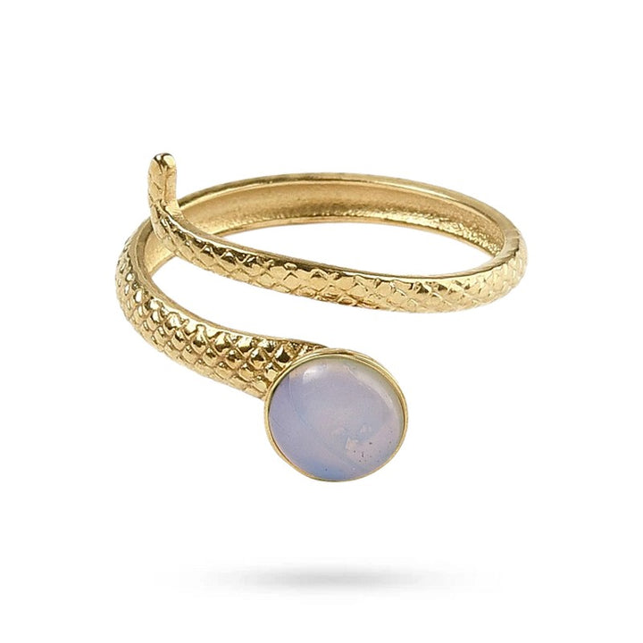 Bague Femme Acier Inoxydable Serpent Pierre Naturelle Opale