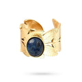 Bague Femme Acier Inoxydable Feuille Pierre Naturelle Lapis Lazuli