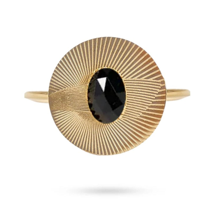 Bague Femme Acier Inoxydable & Agate Noire – Taille Réglable