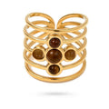 Bague Femme Acier Inoxydable Quatre Pierres Naturelles Œil de Tigre – Taille Réglable