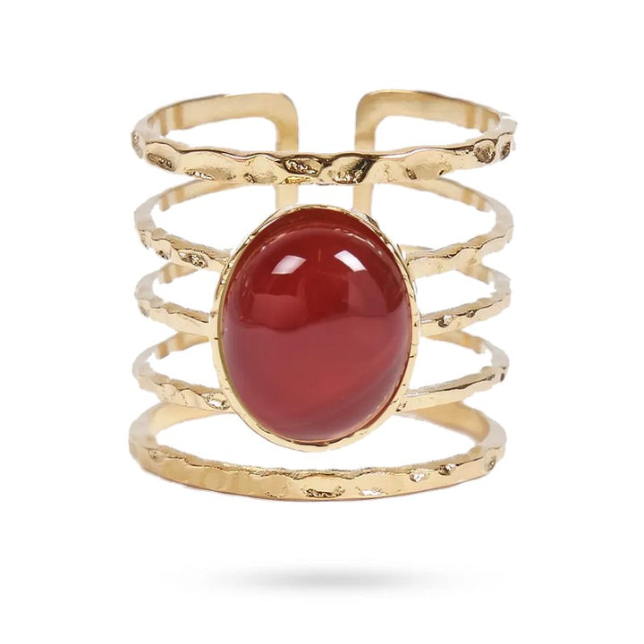 Bague Femme Romy – Acier Inoxydable & Agate Rouge Naturelle