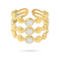 Bague Femme Acier Inoxydable – 3 Rangs Pierre Naturelle de Lune