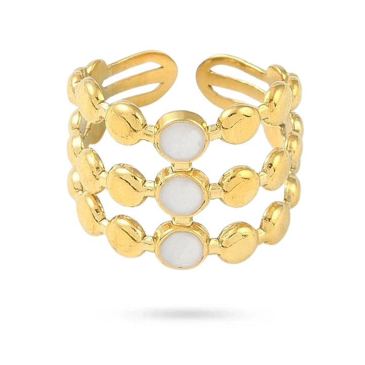 Bague Femme Acier Inoxydable – 3 Rangs Pierre Naturelle de Lune