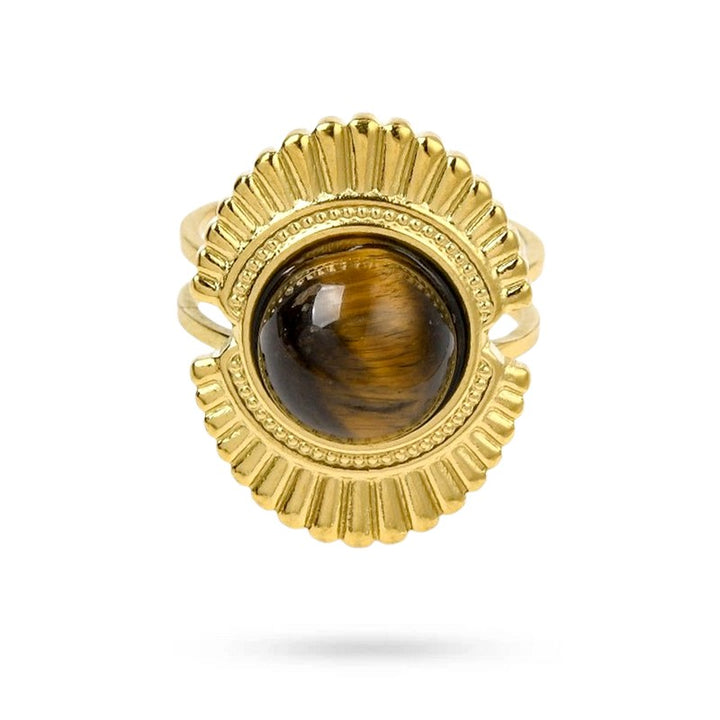 Bague Femme Acier Inoxydable Ovale Pierre Naturelle Œil de Tigre