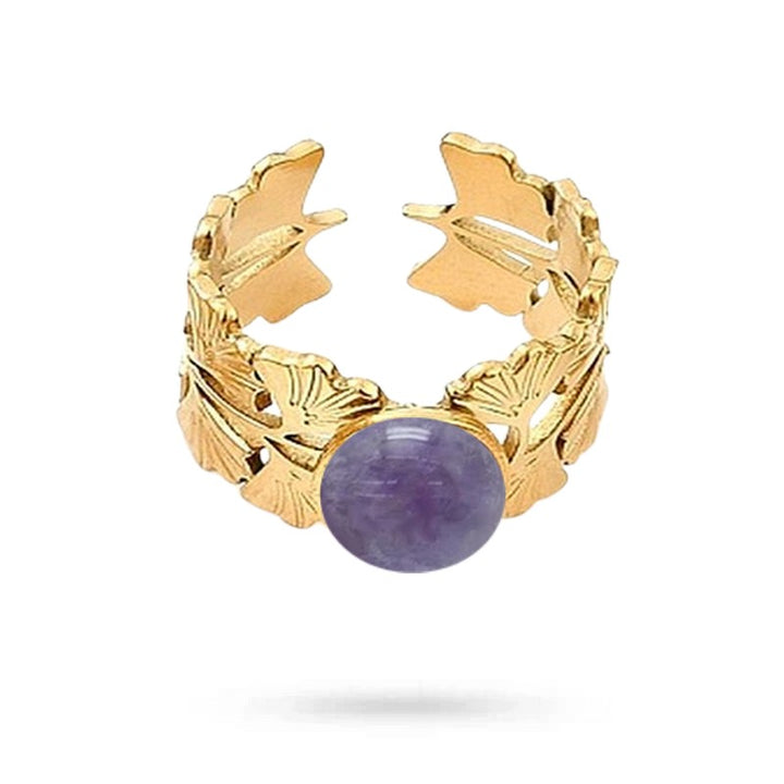 Bague Femme Acier Inoxydable · Pierre Naturelle Améthyste