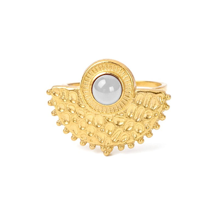 Bague Femme Acier Inoxydable Soleil Pierres Naturelles de Lune – Taille Réglable