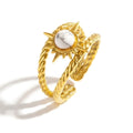Bague Femme Soleil Acier Inoxydable Doré Pierre Naturelle Howlite – Taille Réglable