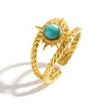 Bague Femme Soleil Acier Inoxydable Doré Pierre Naturelle Turquoise – Taille Réglable