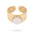 Bague Femme Acier Inoxydable Martelée Pierre Naturelle Jade