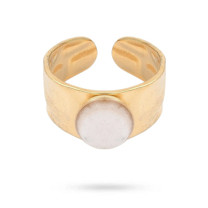 Bague Femme Acier Inoxydable Martelée Pierre Naturelle Jade