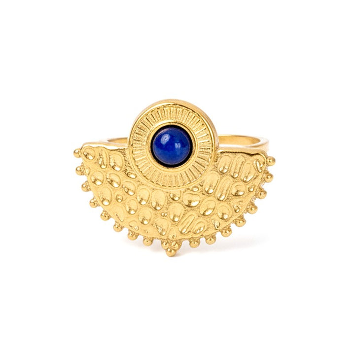 Bague Femme Acier Inoxydable Soleil Pierres Naturelles Lapis Lazuli – Taille Réglable