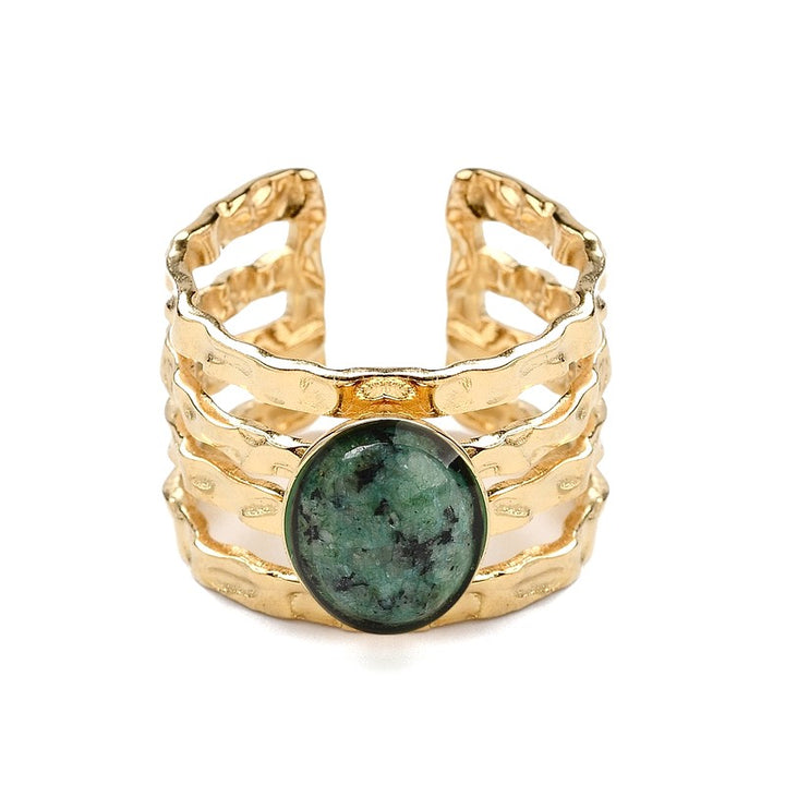 Bague Femme Acier Inoxydable 4 Rangs Pierres Naturelles Turquoise d’Afrique – Taille Réglable