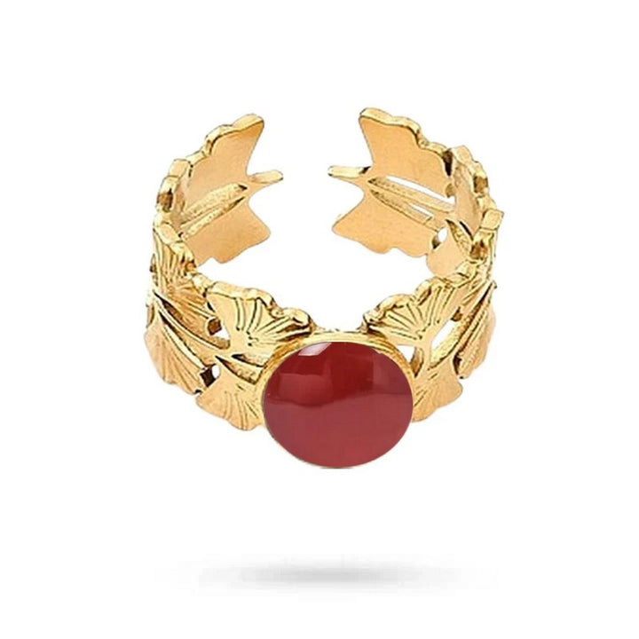 Bague Femme Acier Inoxydable Pierre Naturelle Agate Rouge – Taille Réglable