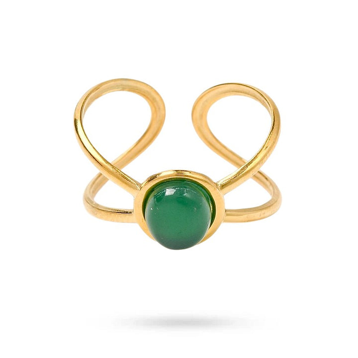 Bague Femme Acier Inoxydable Entrecroisé Pierre Naturelle Onyx Verte
