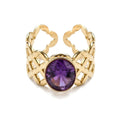 Bague Femme Acier Inoxydable Pierre Naturelle Améthyste – Taille Réglable
