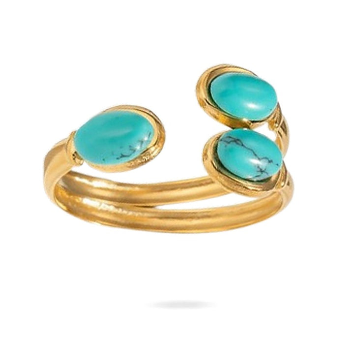 Bague Femme Acier Inoxydable Doré Pierre Naturelle Turquoise – Taille Réglable