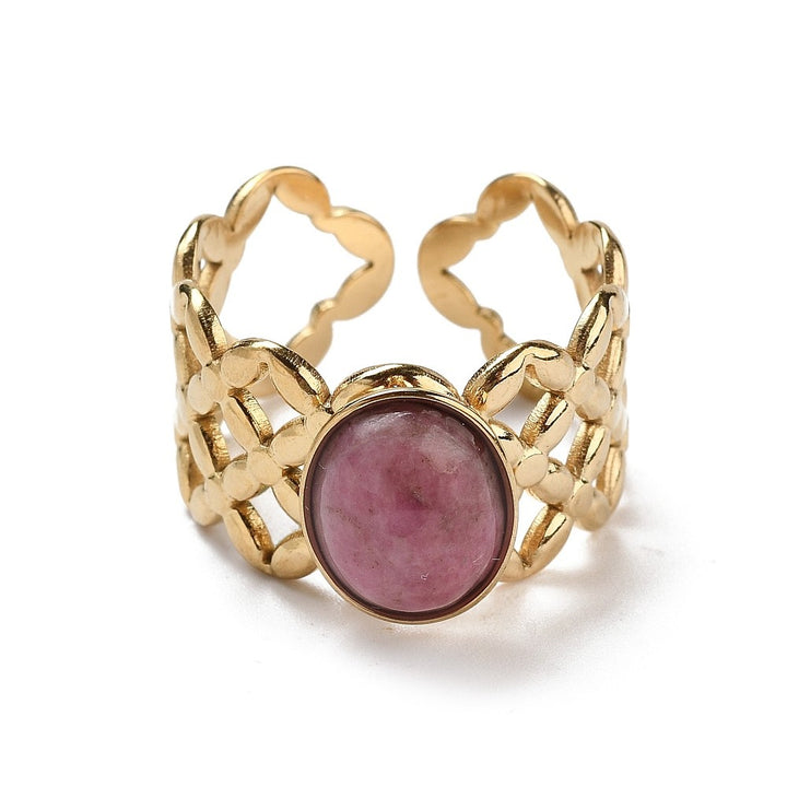 Bague Femme Acier Inoxydable Pierre Naturelle Rhodonite – Taille Réglable