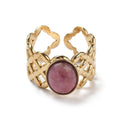 Bague Femme Acier Inoxydable Pierre Naturelle Rhodonite – Taille Réglable