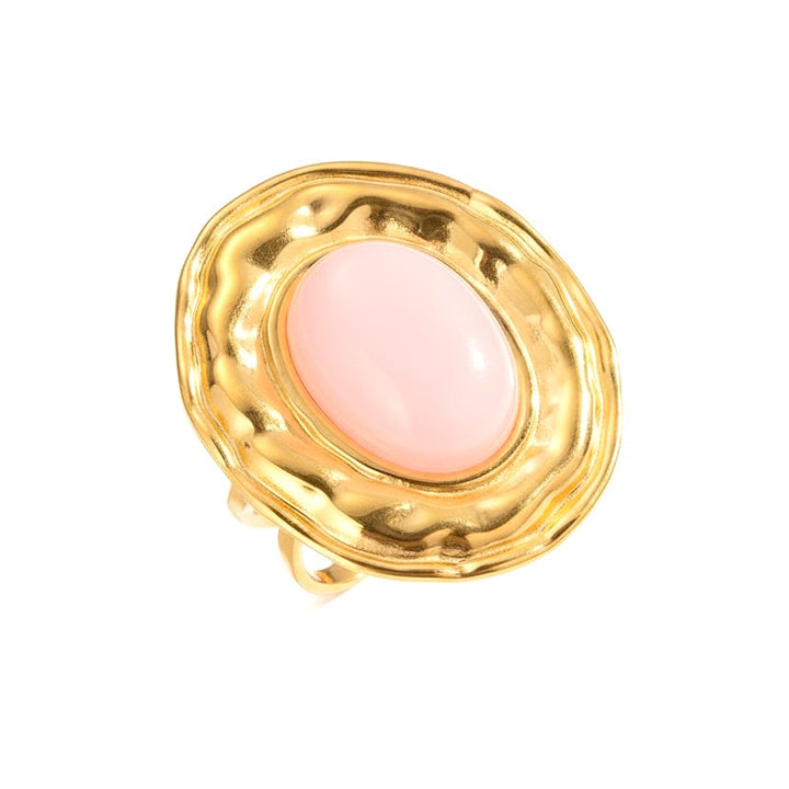 Bague Acier Inoxydable Pierre Naturelle Quartz Rose – Réglable