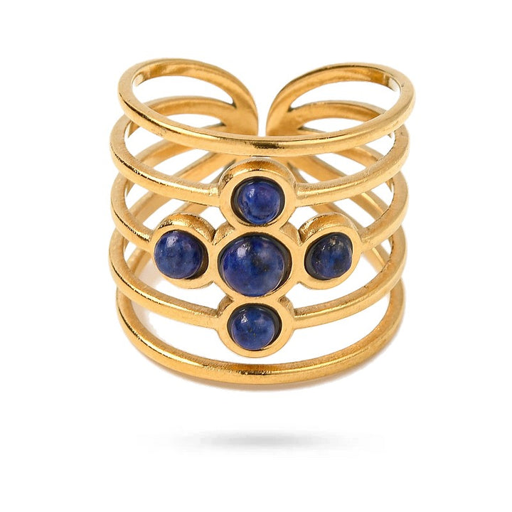 Bague Femme Acier Inoxydable – 4 Pierres Naturelles Lapis Lazuli