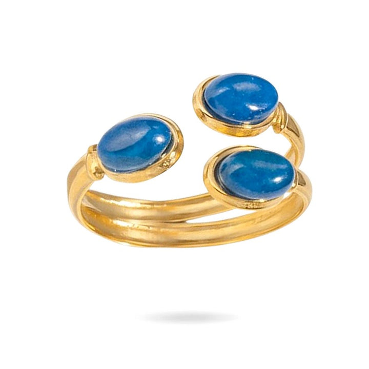 Bague Femme Acier Inoxydable Doré Pierre Naturelle Lapis Lazuli – Taille Réglable