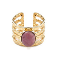 Bague Femme Acier Inoxydable 4 Rangs Pierres Naturelles Rhodonite – Taille Réglable