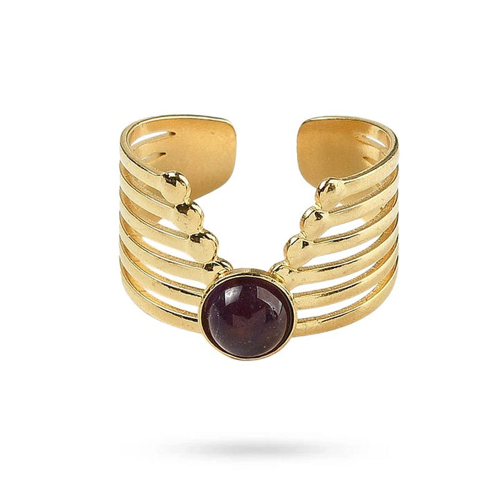 Bague Femme Acier Inoxydable Pierre Naturelle Améthyste