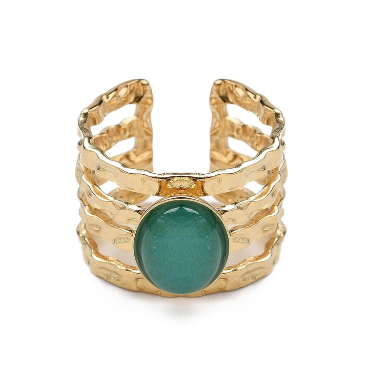 Bague Femme Acier Inoxydable 4 Rangs Pierres Naturelles Amazonite – Taille Réglable