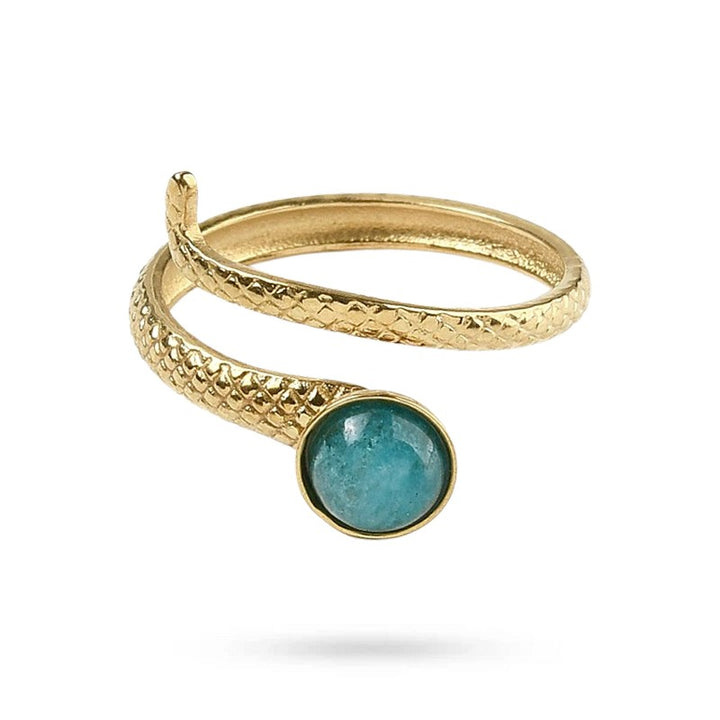 Bague Femme Acier Inoxydable Serpent Pierre Naturelle Amazonite