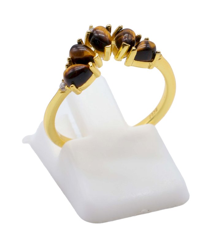 Bague Argent 925 Œil de Tigre Diadème - Plaquée Or