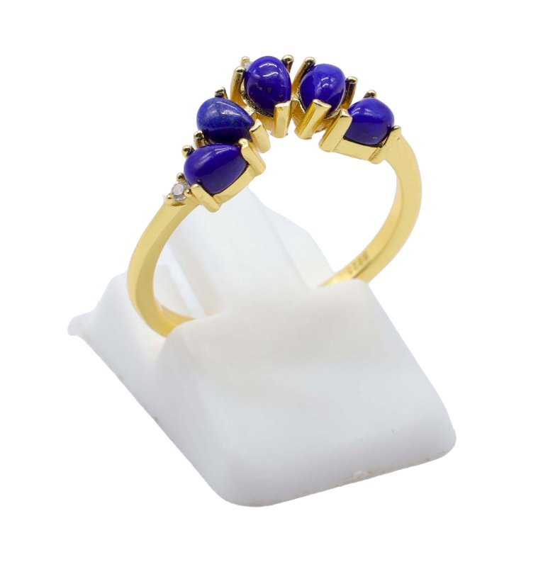 Bague Argent 925 Lapis Lazuli Diadème - Plaquée Or