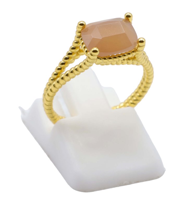 Bague Argent 925 Pierre de Soleil Rectangle - Plaquée Or