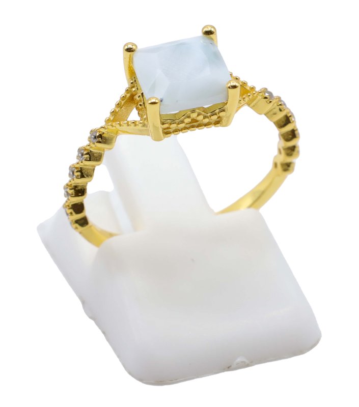 Bague Argent 925 Larimar Carrée – Plaquée Or