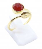 Bague Argent 925 'Feuille d'Or' - Grenat - Plaquée Or
