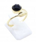 Bague Argent 925 'Feuille d'Or' - Onyx - Plaquée Or