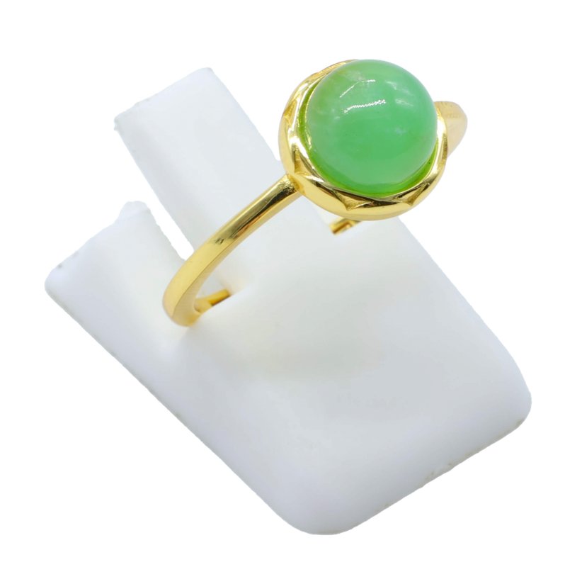 Bague Argent 925 Jade Verte Ronde - Plaquée Or