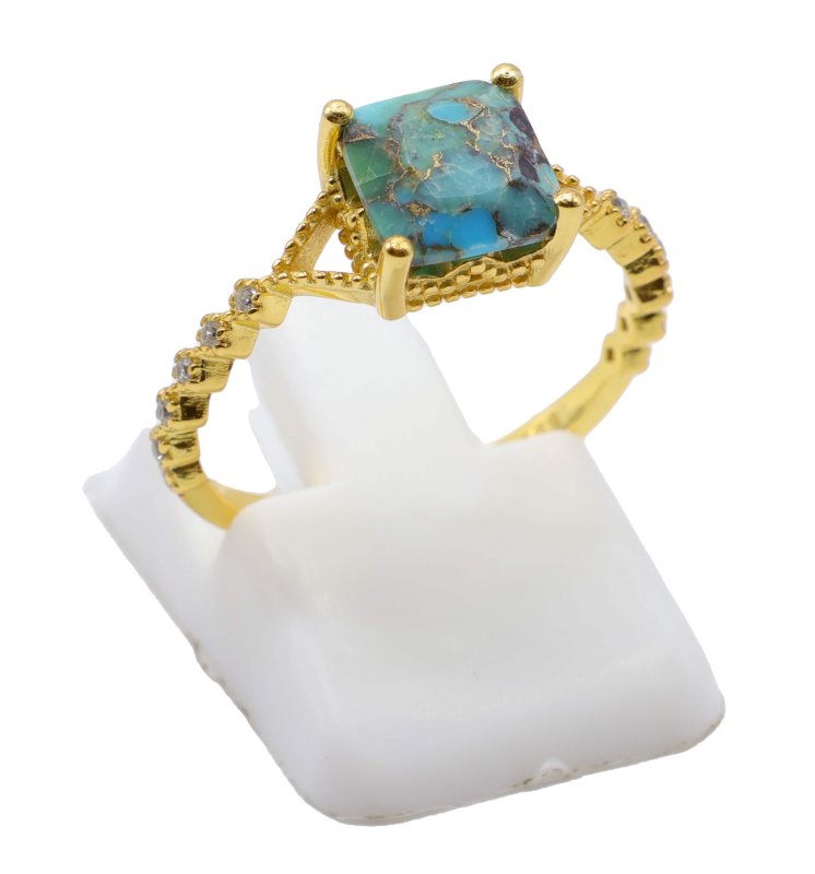 Bague Argent 925 Turquoise Carrée - Plaquée Or