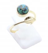 Bague Argent 925 'Feuille d'Or' - Turquoise - Plaquée Or