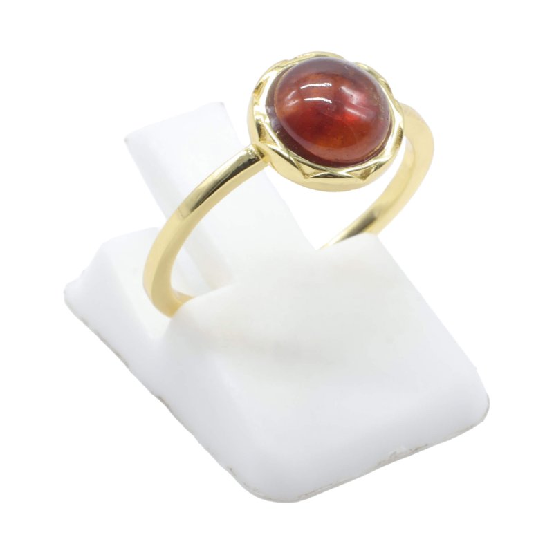 Bague Argent 925 Grenat Ronde - Plaquée Or