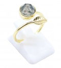Bague Argent 925 'Feuille d'Or' - Agate Mousse - Plaquée Or