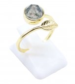 Bague Argent 925 'Feuille d'Or' - Agate Mousse - Plaquée Or