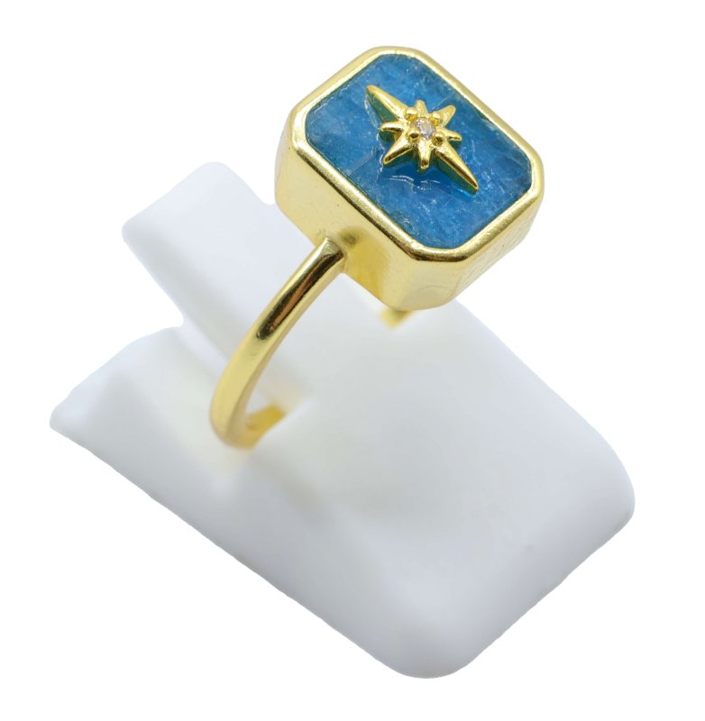Bague Argent 925 Apatite Rectangle + Charme - Plaquée Or