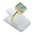 Bague Argent 925 Aigue Marine Rectangle + Charme - Plaquée Or
