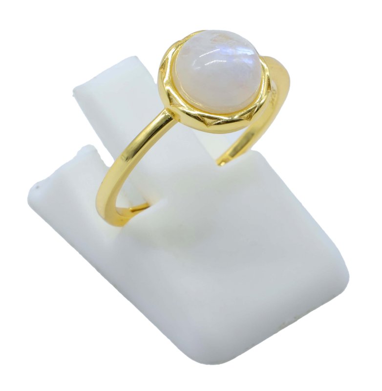 Bague Argent 925 Pierre de Lune Ronde - Plaquée Or