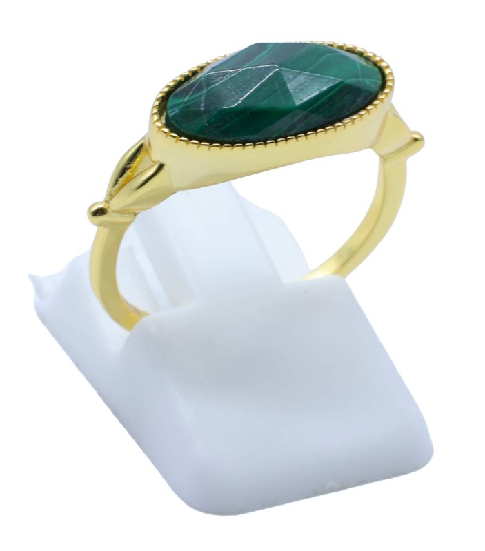 Bague Argent 925 Malachite Ovale - Plaquée Or